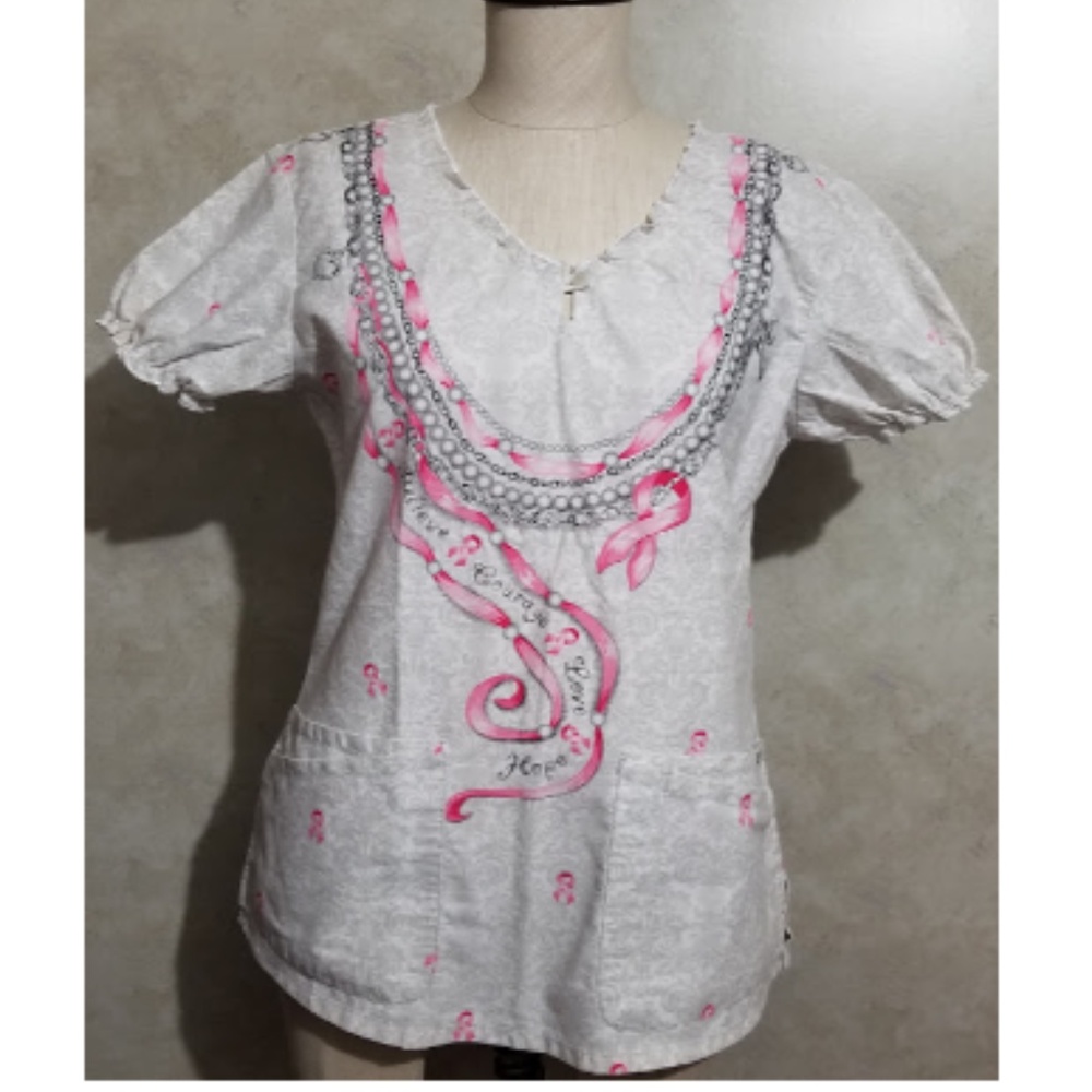 UA SCRUBS TOP White Ruffled Neckline/Sleeve Sz XS